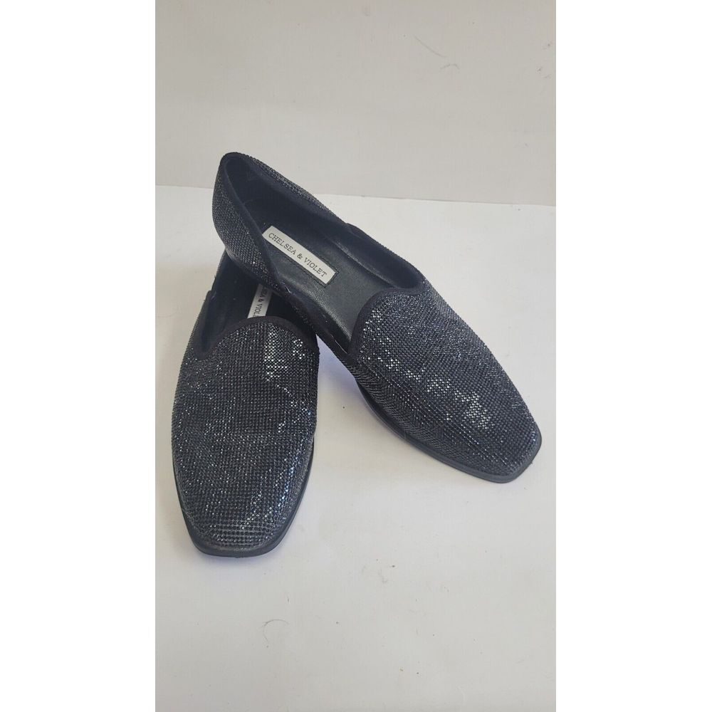 Chelsea & Violet Black Rhinestone Flat Loafers‎ Women's Size 8